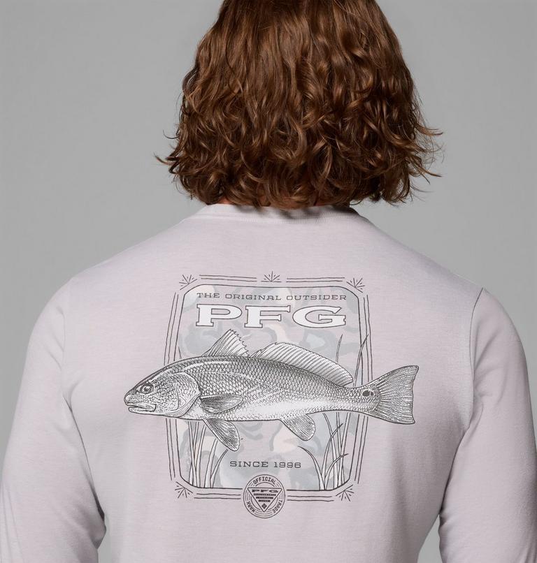Men's PFG Uncharted Graphic Long Sleeve Technical T-Shirt, Color: Cool Grey Heather, Redfish Swamplands, image 6