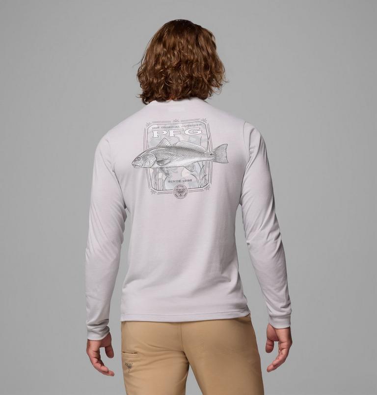 Men's PFG Uncharted Graphic Long Sleeve Technical T-Shirt, Color: Cool Grey Heather, Redfish Swamplands, image 1