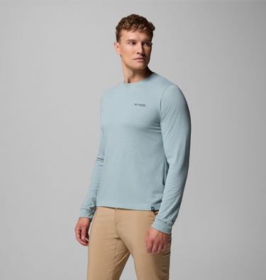 Men's PFG Uncharted Graphic Long Sleeve Technical T-Shirt, Color: Crushed Blue Heather, Guadalupe Drift, image 4