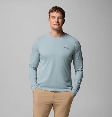 Men's PFG Uncharted Graphic Long Sleeve Technical T-Shirt, Color: Crushed Blue Heather, Guadalupe Drift, image 3