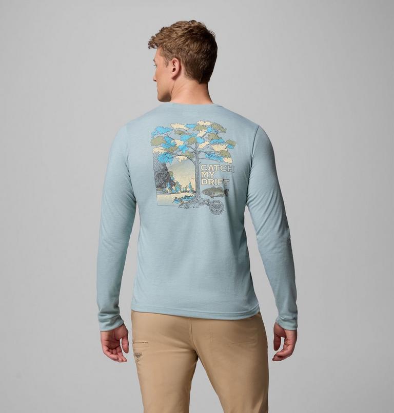 Camiseta técnica de manga larga con estampado PFG Uncharted para hombre, Color: Crushed Blue Heather, Guadalupe Drift, image 1