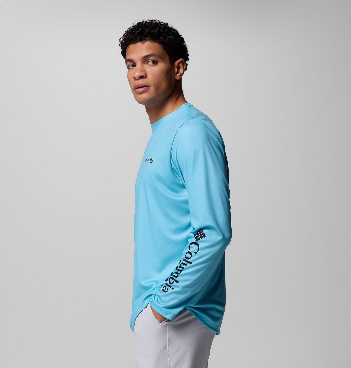 Мужская рубашка Columbia Terminal Tackle PFG Horizon Line Long Sleeve, цвет: Синий — фото 4