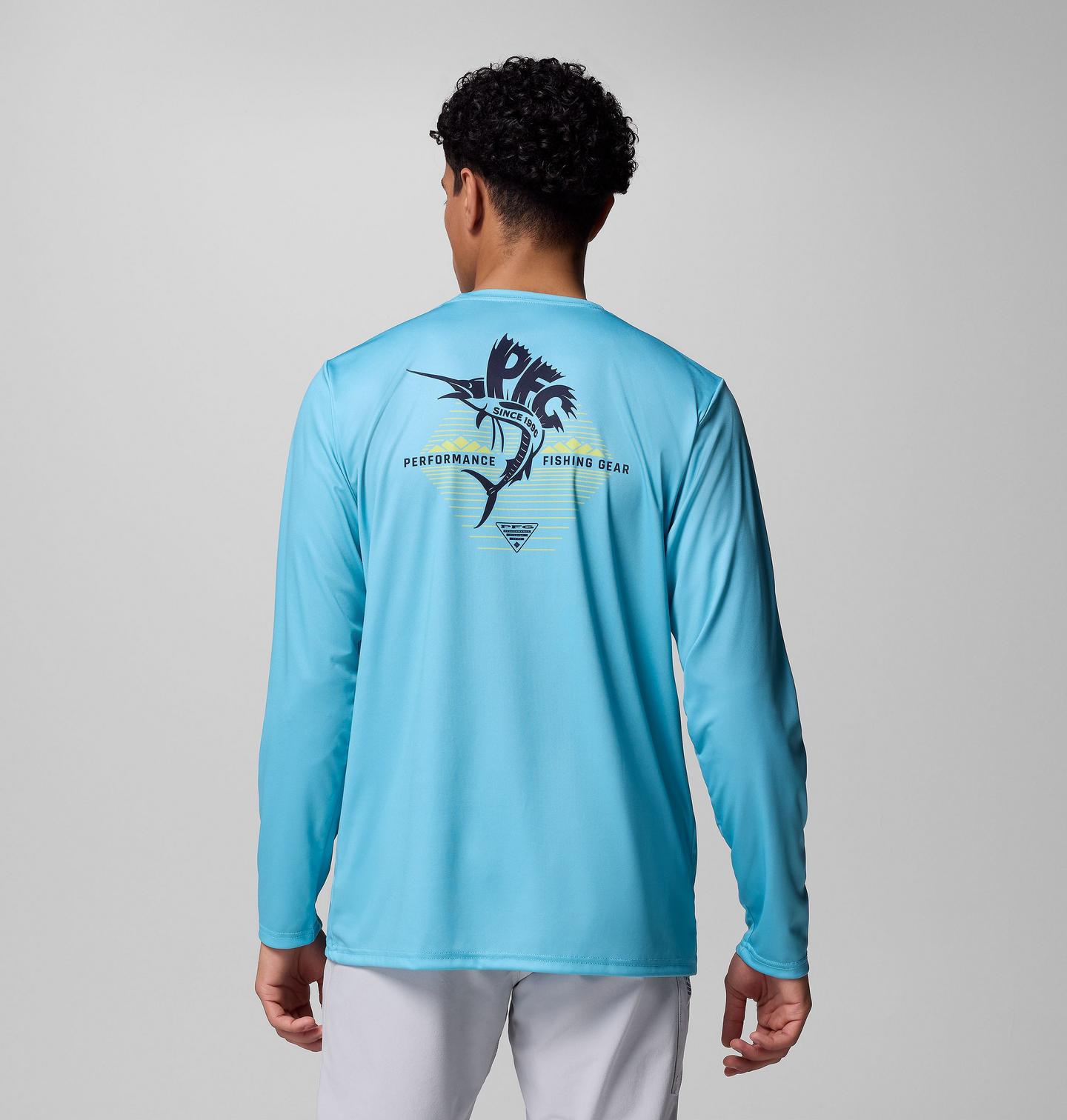 Мужская рубашка Columbia Terminal Tackle PFG Horizon Line Long Sleeve, цвет: Синий — фото 3