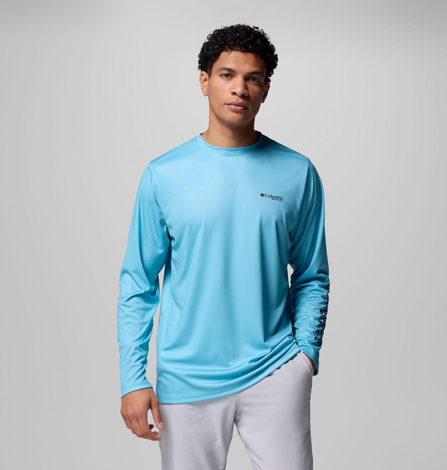 Мужская рубашка Columbia Terminal Tackle PFG Horizon Line Long Sleeve, цвет: Синий — фото 1