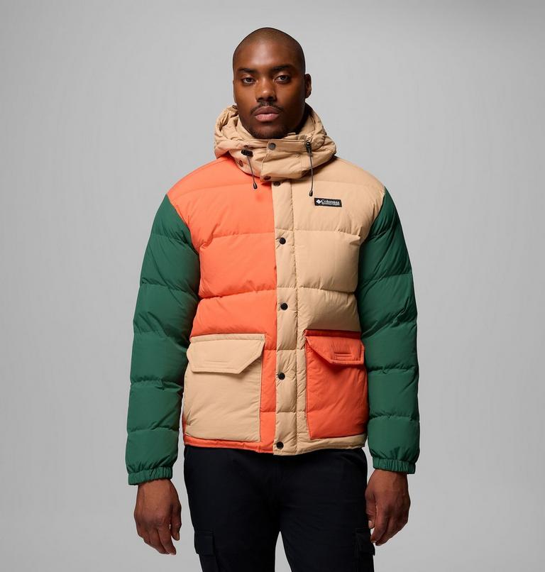Men's Wallowa Down Hooded Jacket, Color: Canoe, Zing, Rain Forest, Black, image 1