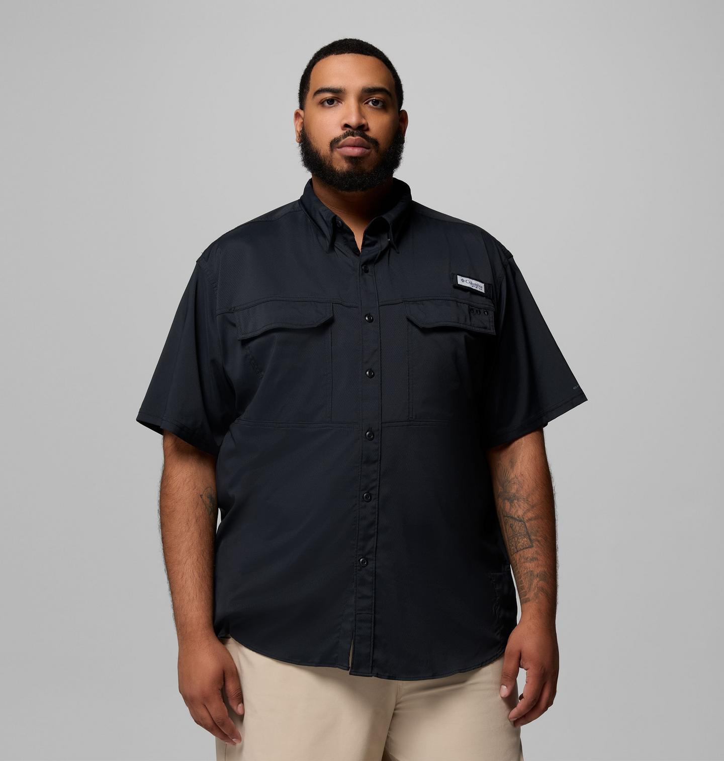 Мужская рубашка Columbia Skiff Guide II Short Sleeve Shirt - Big, цвет: Чёрный — фото 1