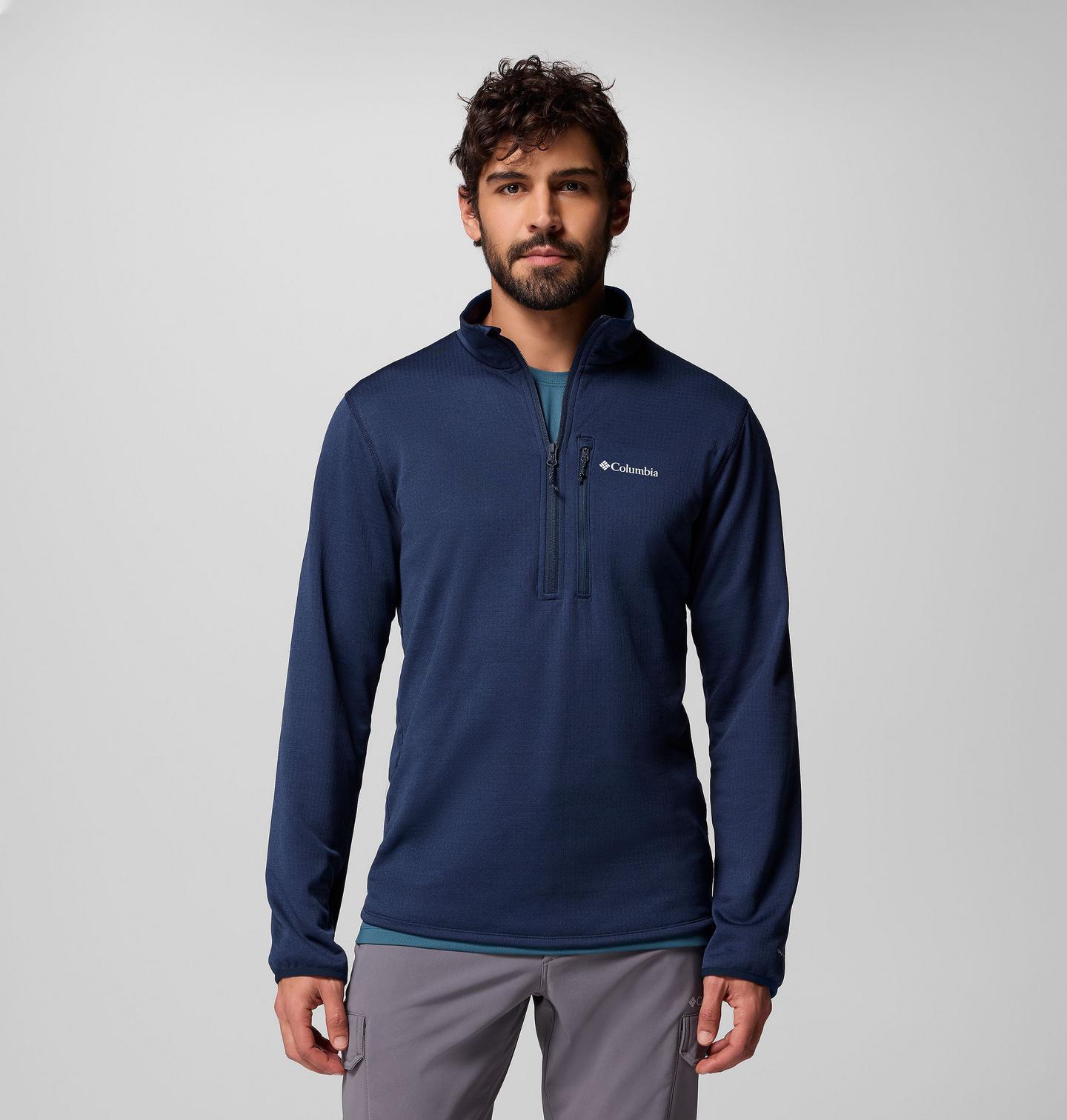 Мужской свитер Columbia Essential Hike Grid Fleece Half Zip Pullover, цвет: Тёмно-синий — фото 1