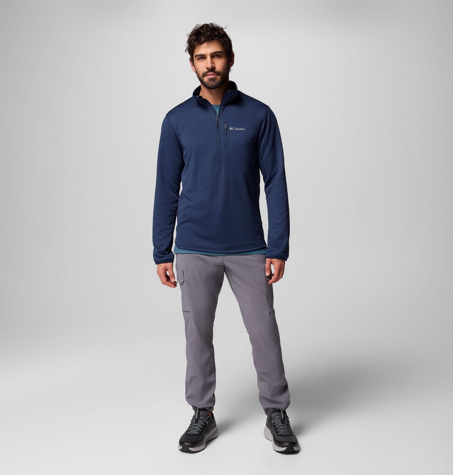 Мужской свитер Columbia Essential Hike Grid Fleece Half Zip Pullover, цвет: Тёмно-синий — фото 2