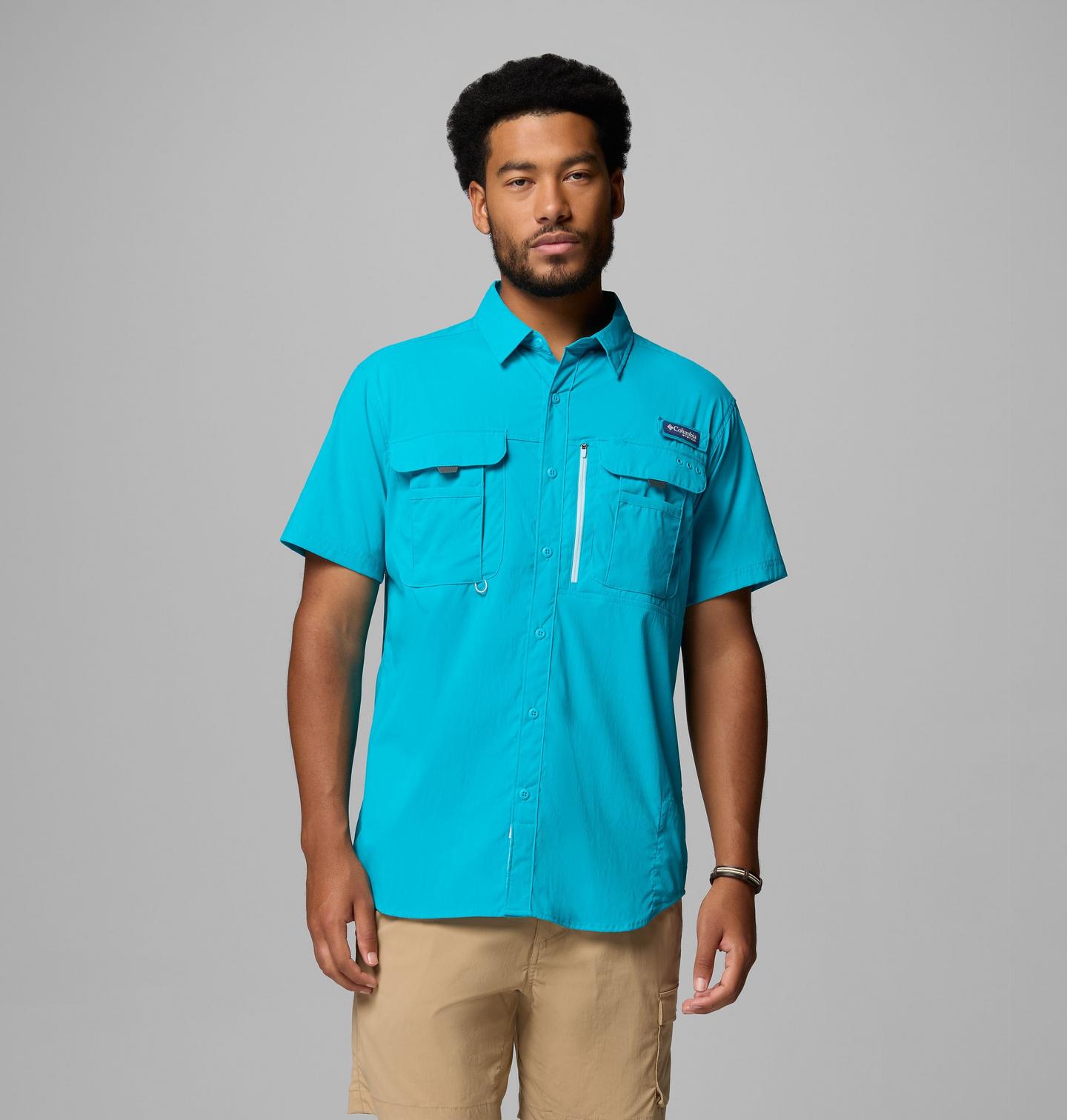 Мужская рубашка Columbia PFG Bahama Elite Short Sleeve, цвет: Океанский бирюзовый — фото 1