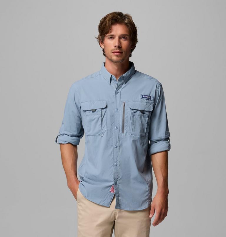 Men's PFG Bahama Elite Long Sleeve Shirt, Color: Dockside Blue, image 5