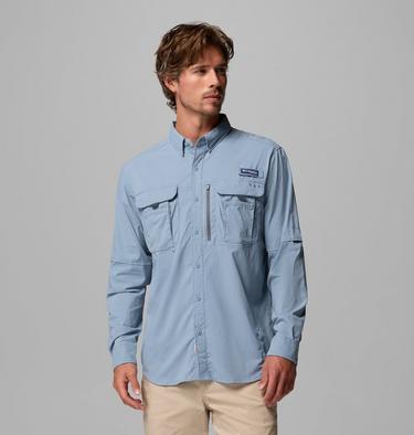 Men's PFG Bahama Elite Long Sleeve Shirt, Color: Dockside Blue, image 3