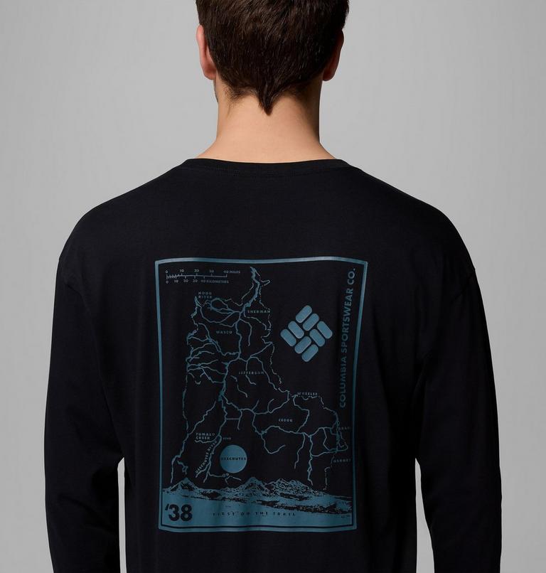 Camiseta de manga larga con estampado Black Butte para hombre, Color: Black, Trailmap, image 6
