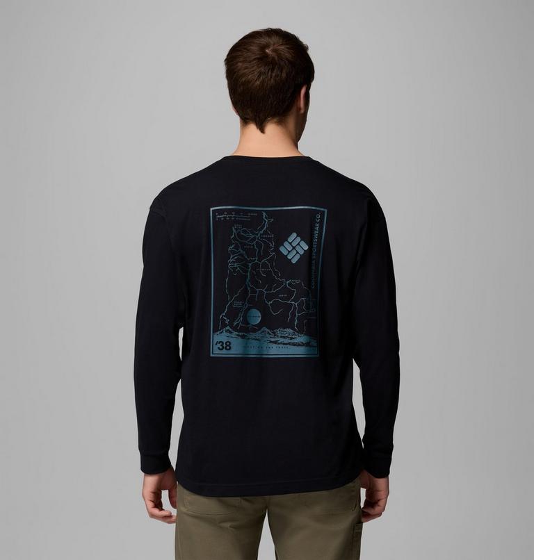 Camiseta de manga larga con estampado Black Butte para hombre, Color: Black, Trailmap, image 1