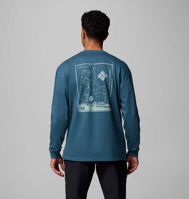 Men's Black Butte Long Sleeve Graphic T-Shirt, Color: Everblue, Trailmap, image 1