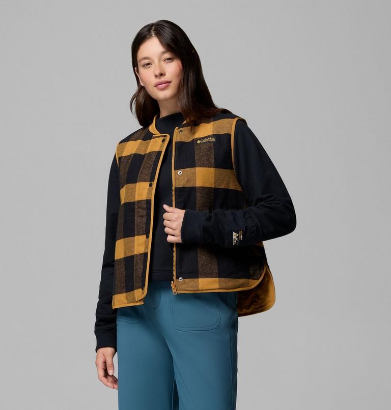 Women's High Cascades Reversible Vest, Color: Maple Sugar, Maple Sugar Tim's Buff Pld, image 5