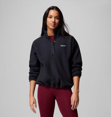Women's Jasper Ridge Pebbled Fleece Half Snap, Color: Black, image 5