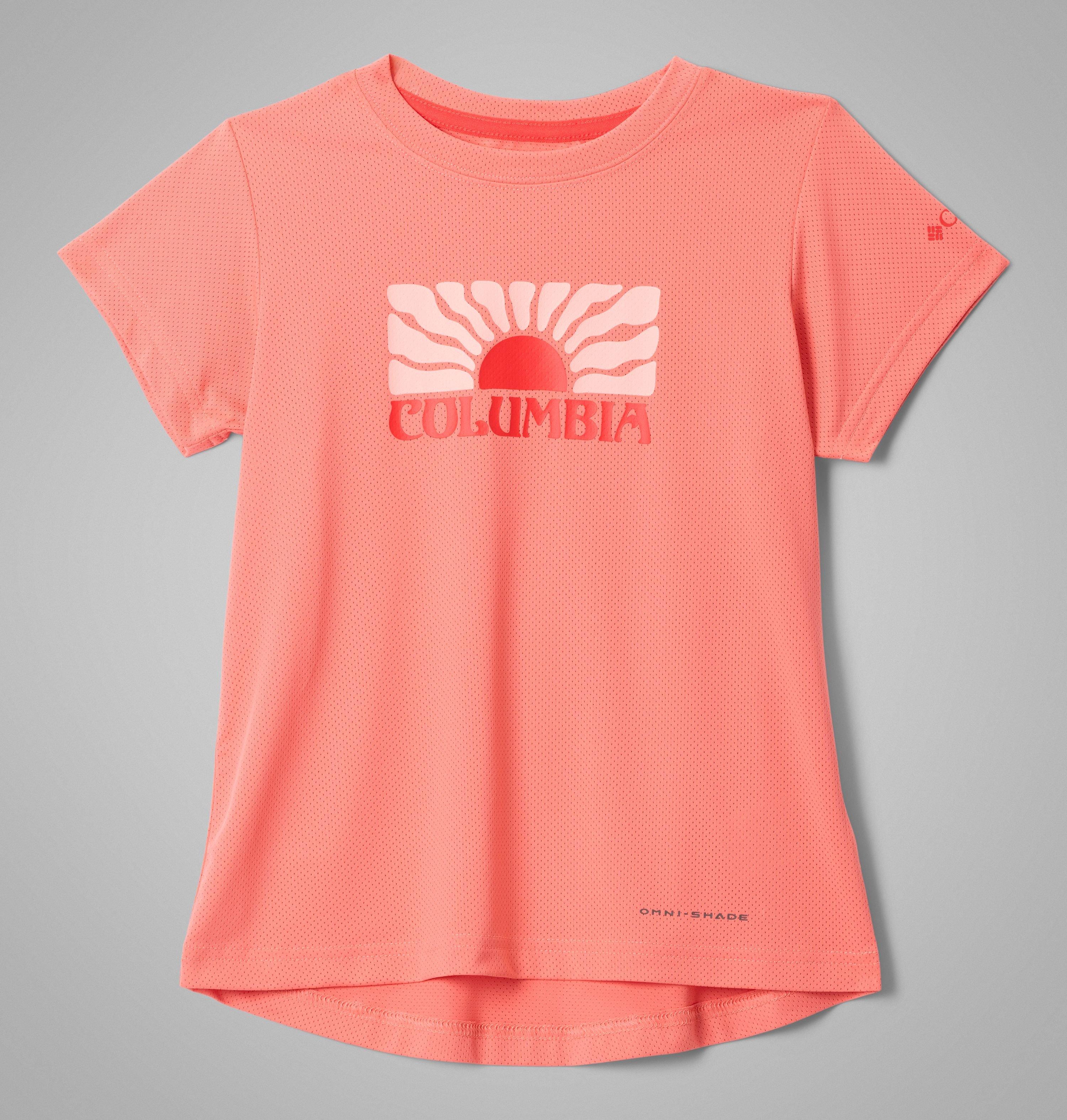 Columbia Sportswear Girls Orange Columbia - ' Tech Trail™ Utility Graphic T-Shirt - Hot Coral, Floral Groove M Size (10-12 Years) Kids