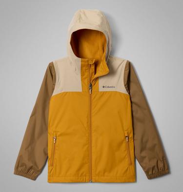 Boys' Rainy Trails III Waterproof Fleece Lined Jacket, Color: Squash, Ancient Fossil, Delta, image 1