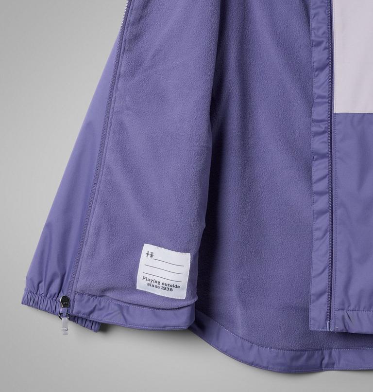 Girls' Rainy Trails III Waterproof Fleece Lined Jacket, Color: Stormwatch, Lavender Pearl, image 3