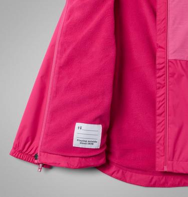 Girls' Rainy Trails III Waterproof Fleece Lined Jacket, Color: Guava Pink, Pink Ice, image 3