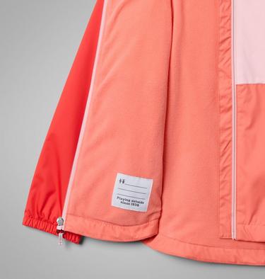Girls' Rainy Trails III Fleece Lined Jacket, Color: Hot Coral, Satin Pink, Poppy Red, image 9