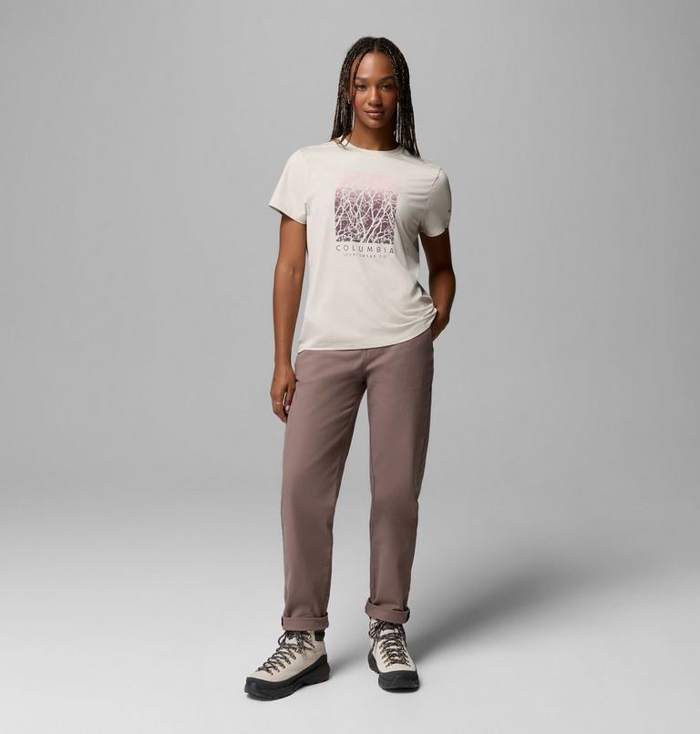 Women's Parsons Point Technical Graphic T-Shirt, Color: Dark Stone Heather, Treescape, image 2