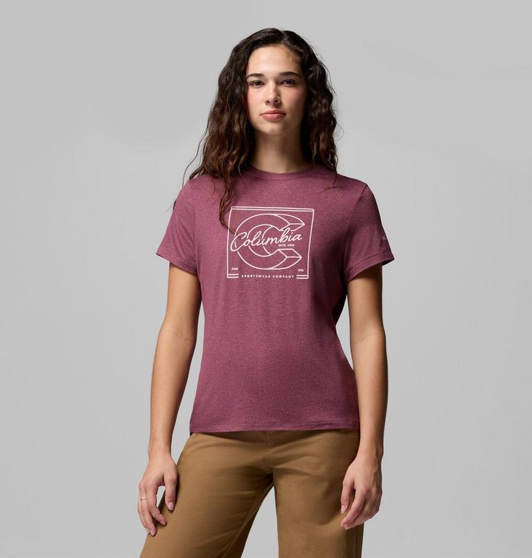 Women's Parsons Point Technical Graphic T-Shirt, Color: Antique Mauve Heather, Branded Block, image 1