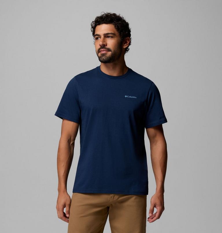 Men's CSC Outdoor Organic Cotton T-Shirt, Color: Collegiate Navy, Flower Power Badge, image 3