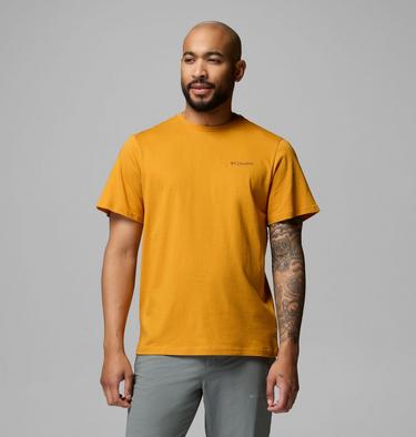 Men's CSC Outdoor Organic Cotton T-Shirt, Color: Squash, Flower Power Badge, image 3