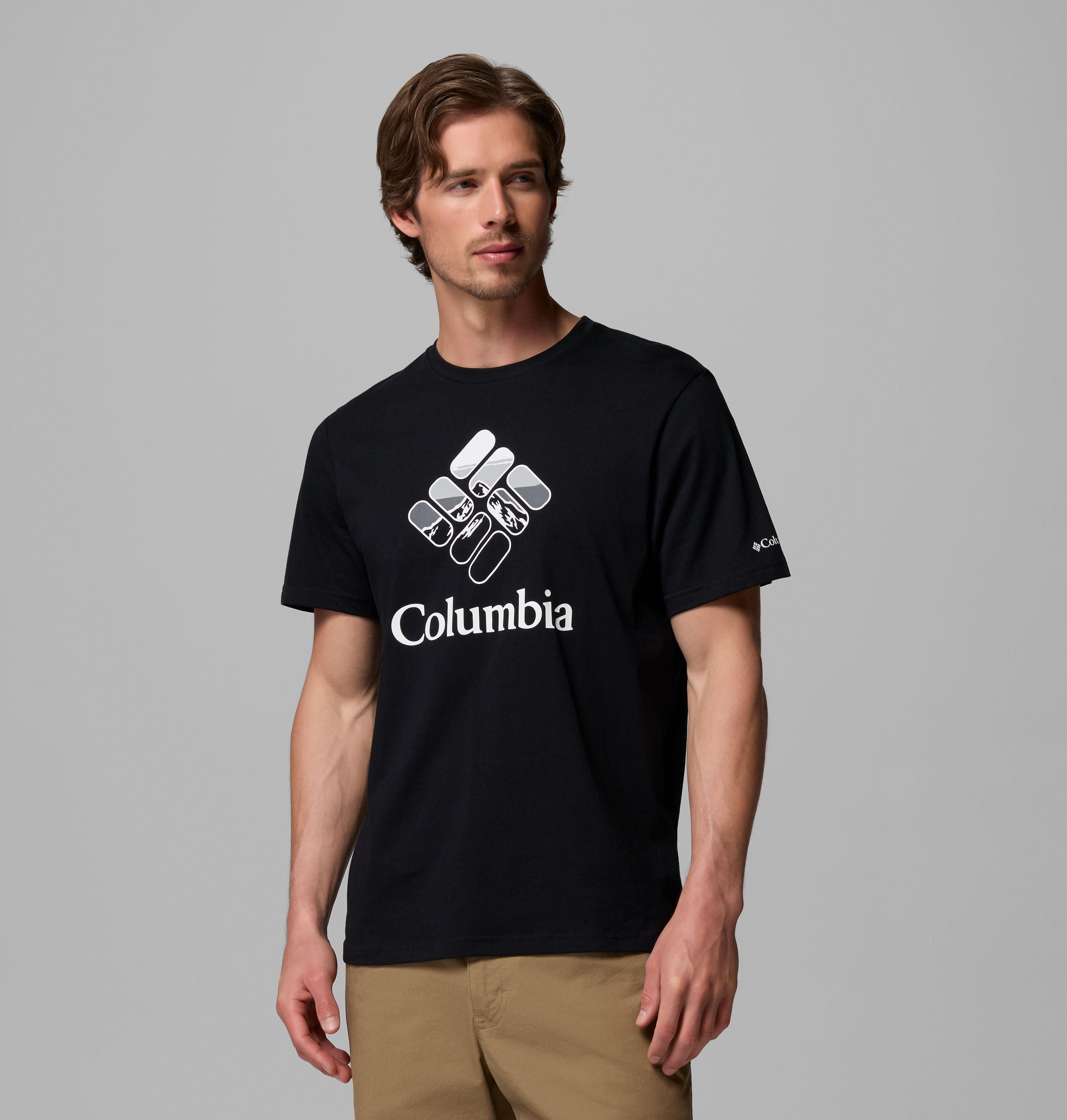 Columbia Sportswear Men's Black Columbia - Organic Cotton Graphic T-Shirt - Heavenly Stacked Gem Extra Small
