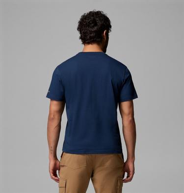 Men's Organic Cotton Graphic T-Shirt, Color: Collegiate Navy, Hex Woodblock Badge, image 19