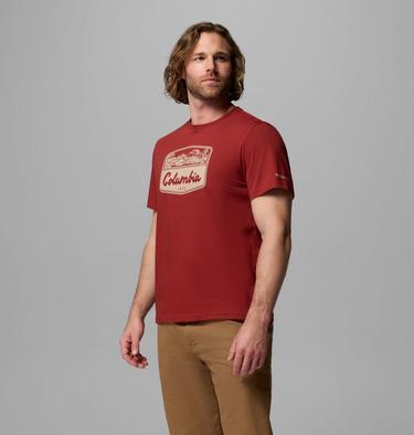 Men's Organic Cotton Graphic T-Shirt, Color: Red Oxide, Hex Woodblock Badge, image 24