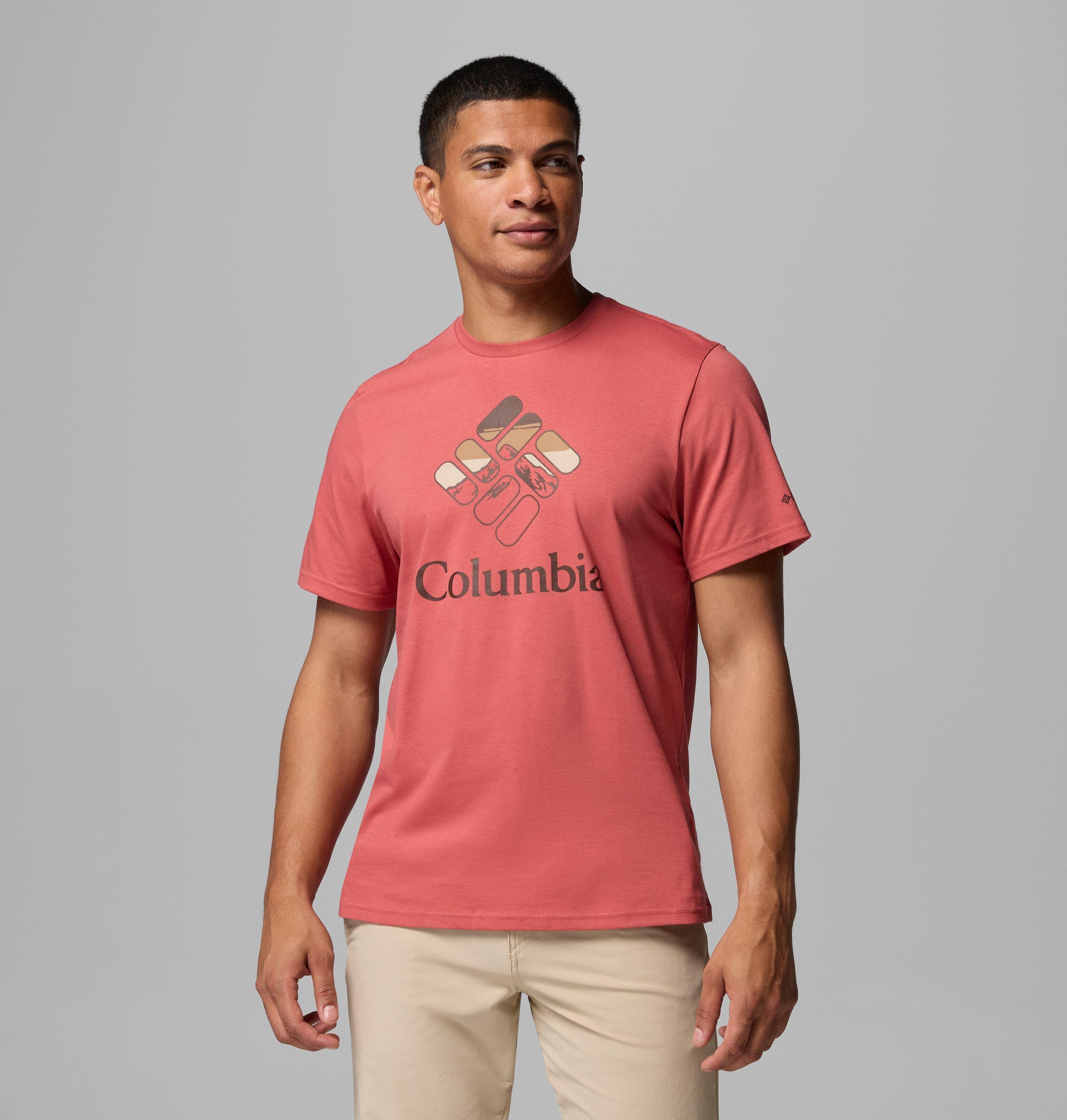 Columbia Sportswear Men's Red Columbia - Organic Cotton Graphic T-Shirt - Washed Heavenly Stacked Gem Extra Large