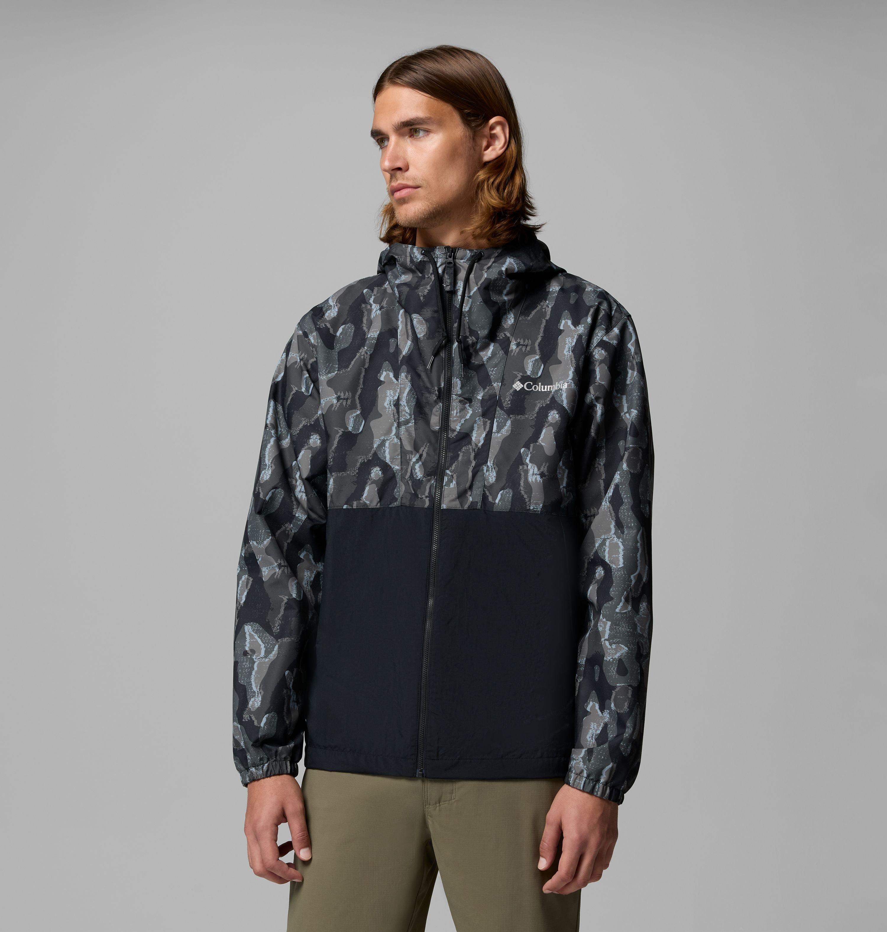 Columbia Sportswear Men's Black Columbia - Spire Valley™ Novelty Hooded Windbreaker - Treebark, Large