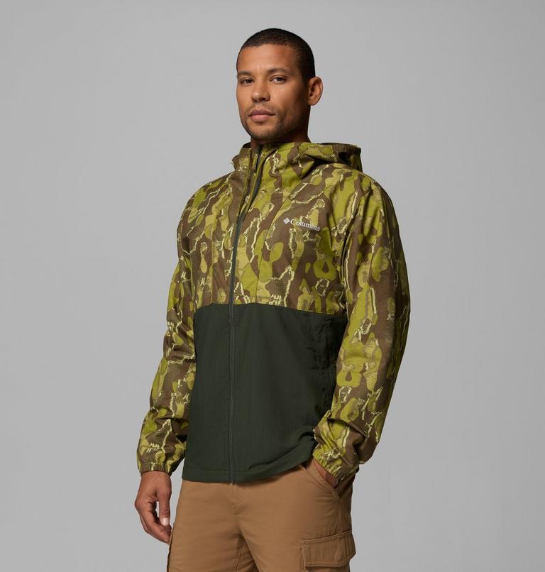 Men's Spire Valley Novelty Hooded Windbreaker, Color: Mossy Green Treebark, Greenscape, image 4