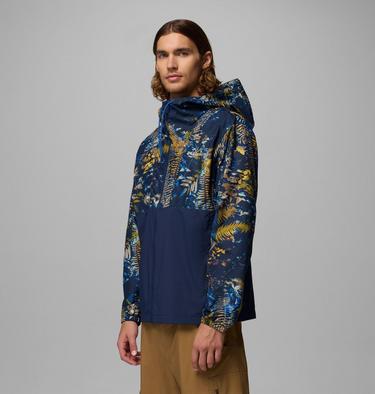 Men's Spire Valley Novelty Hooded Windbreaker, Color: Mountain Blue Geofern, Collegiate Navy, image 4