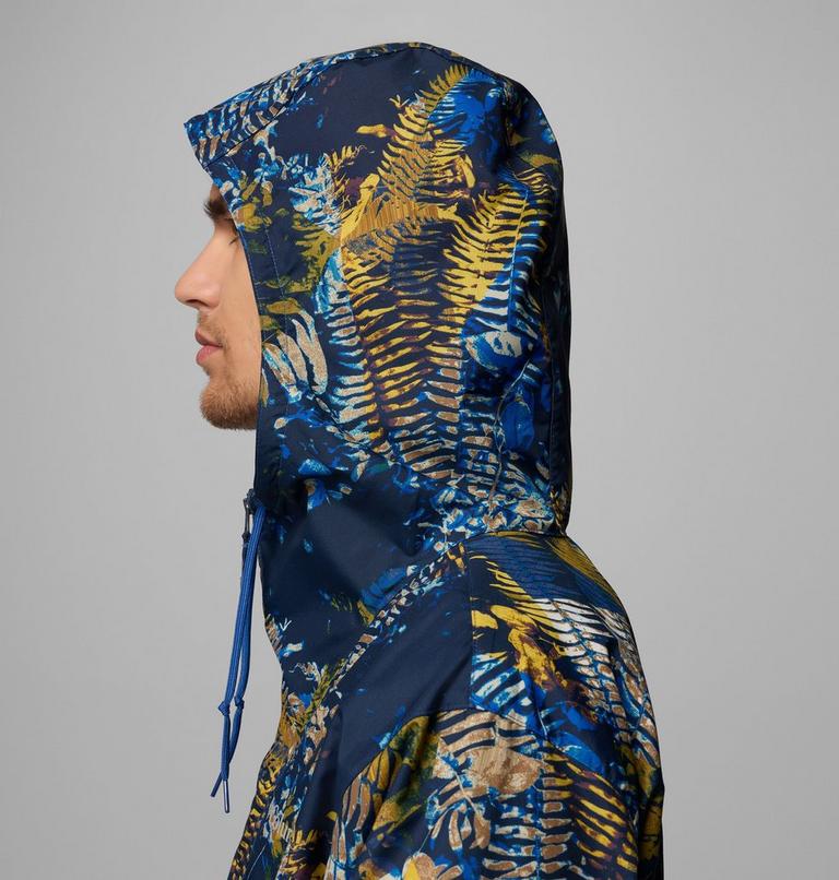Men's Spire Valley Novelty Hooded Windbreaker, Color: Mountain Blue Geofern, Collegiate Navy, image 6