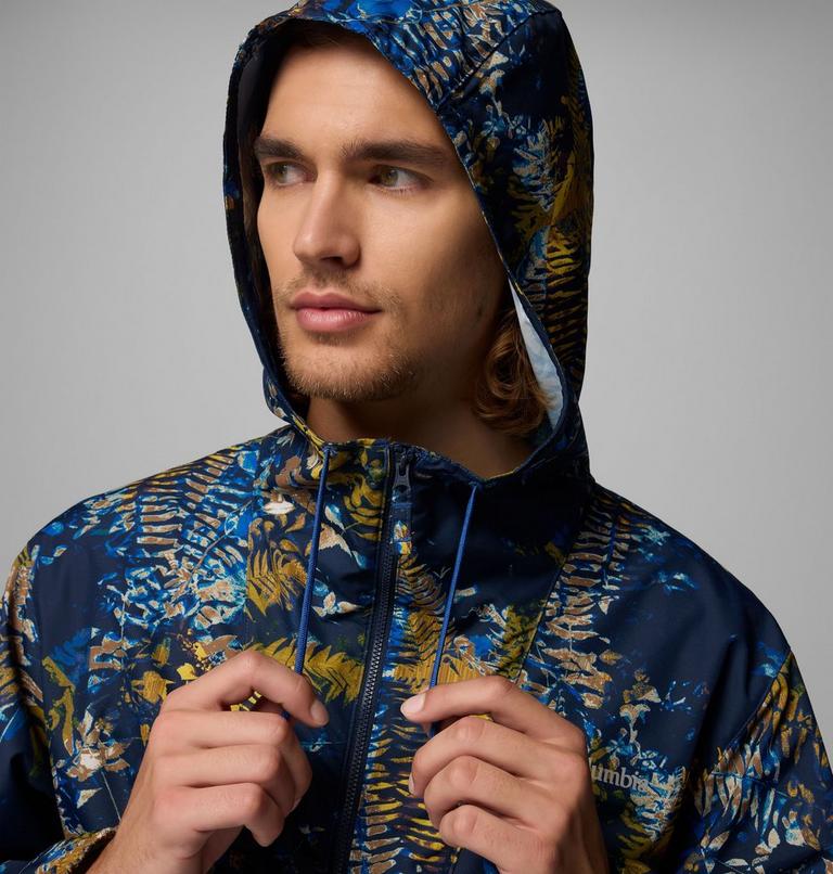 Men's Spire Valley Novelty Hooded Windbreaker, Color: Mountain Blue Geofern, Collegiate Navy, image 7