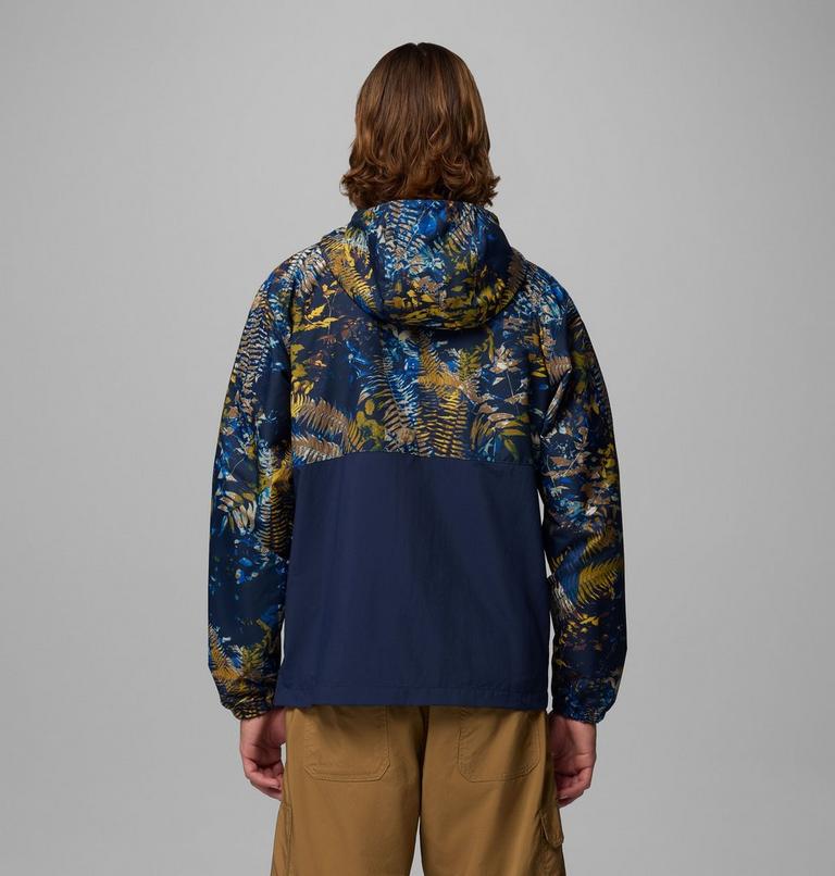 Men's Spire Valley Novelty Hooded Windbreaker, Color: Mountain Blue Geofern, Collegiate Navy, image 3