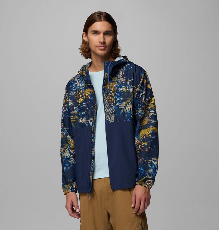 Men's Spire Valley Novelty Hooded Windbreaker, Color: Mountain Blue Geofern, Collegiate Navy, image 1