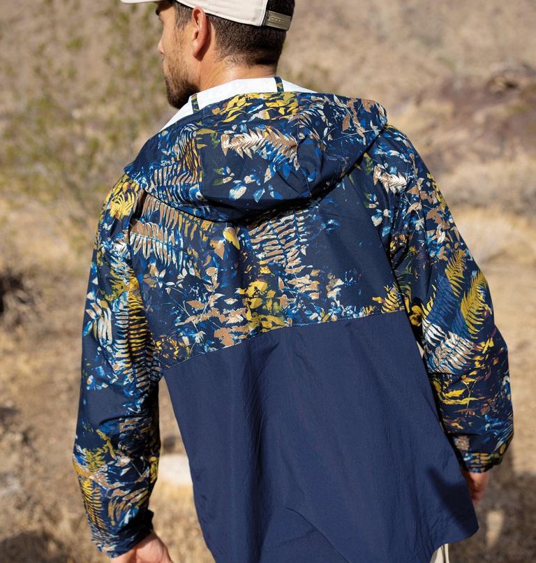 Men's Spire Valley Novelty Hooded Windbreaker, Color: Mountain Blue Geofern, Collegiate Navy, image 11
