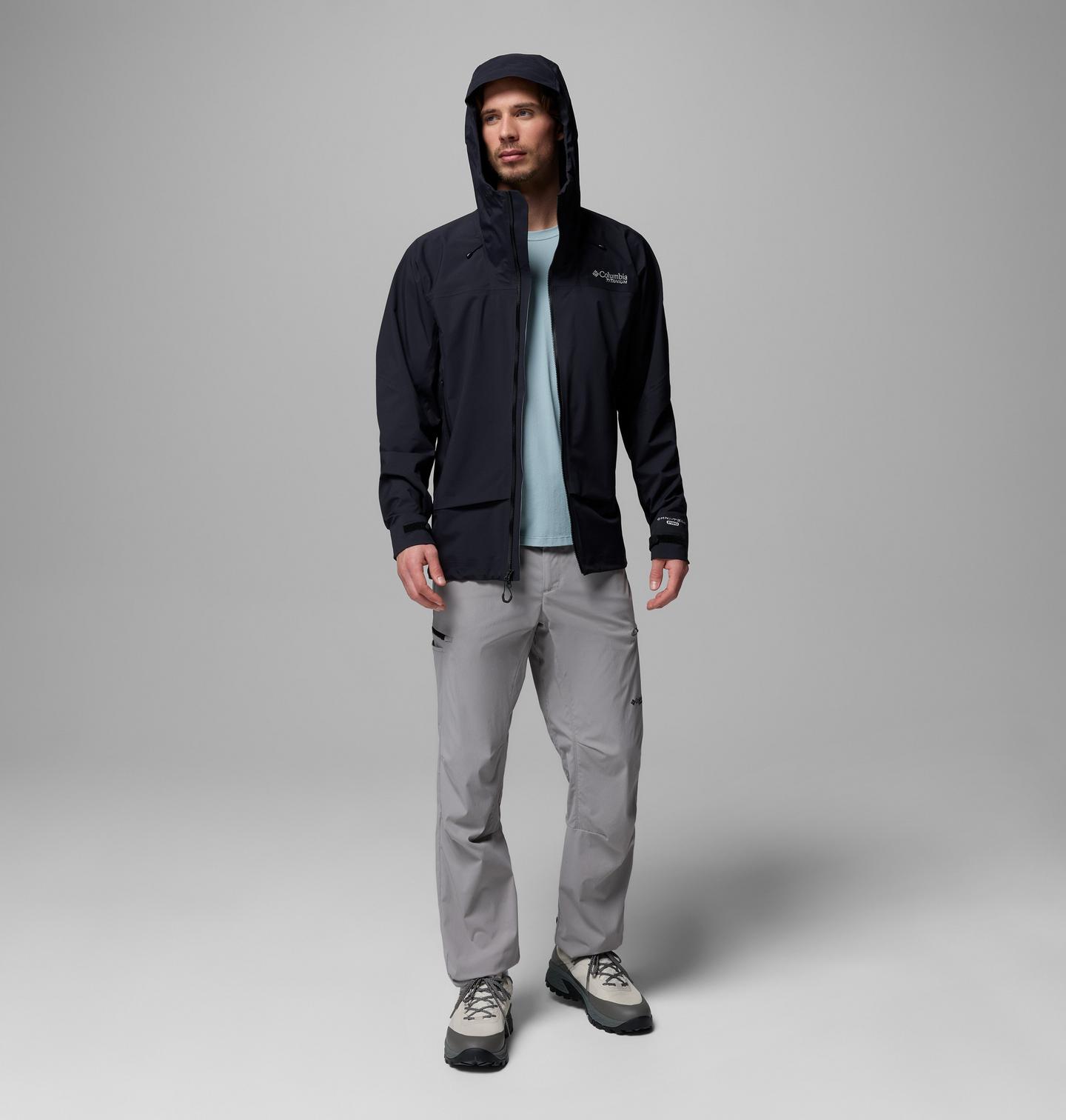 Мужские куртки Columbia Saudan Pro 3L Rain Shell, цвет: Чёрный — фото 2