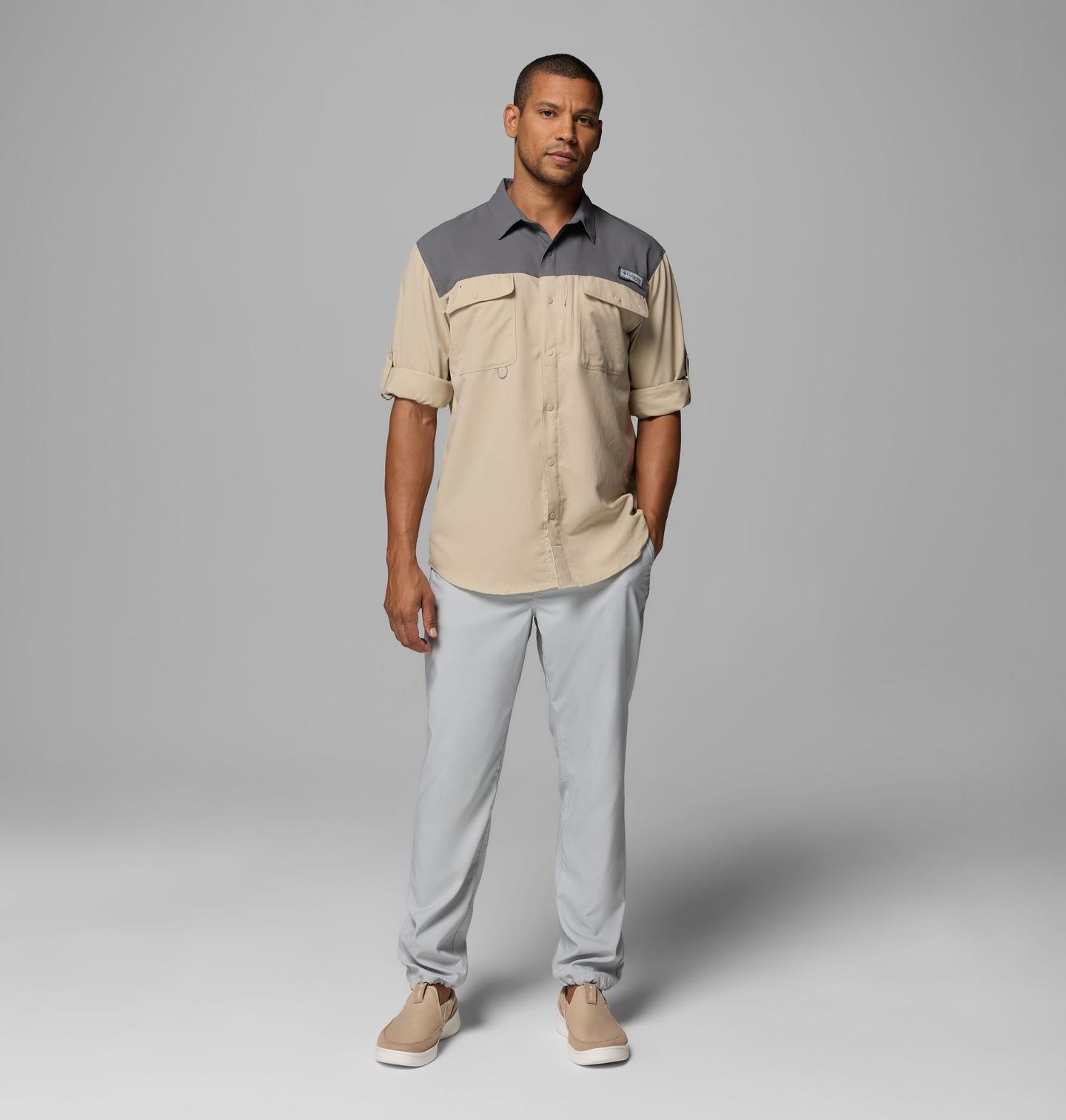 Мужская рубашка Columbia PFG Shoaltech Long Sleeve, цвет: Серо-бежевый — фото 2