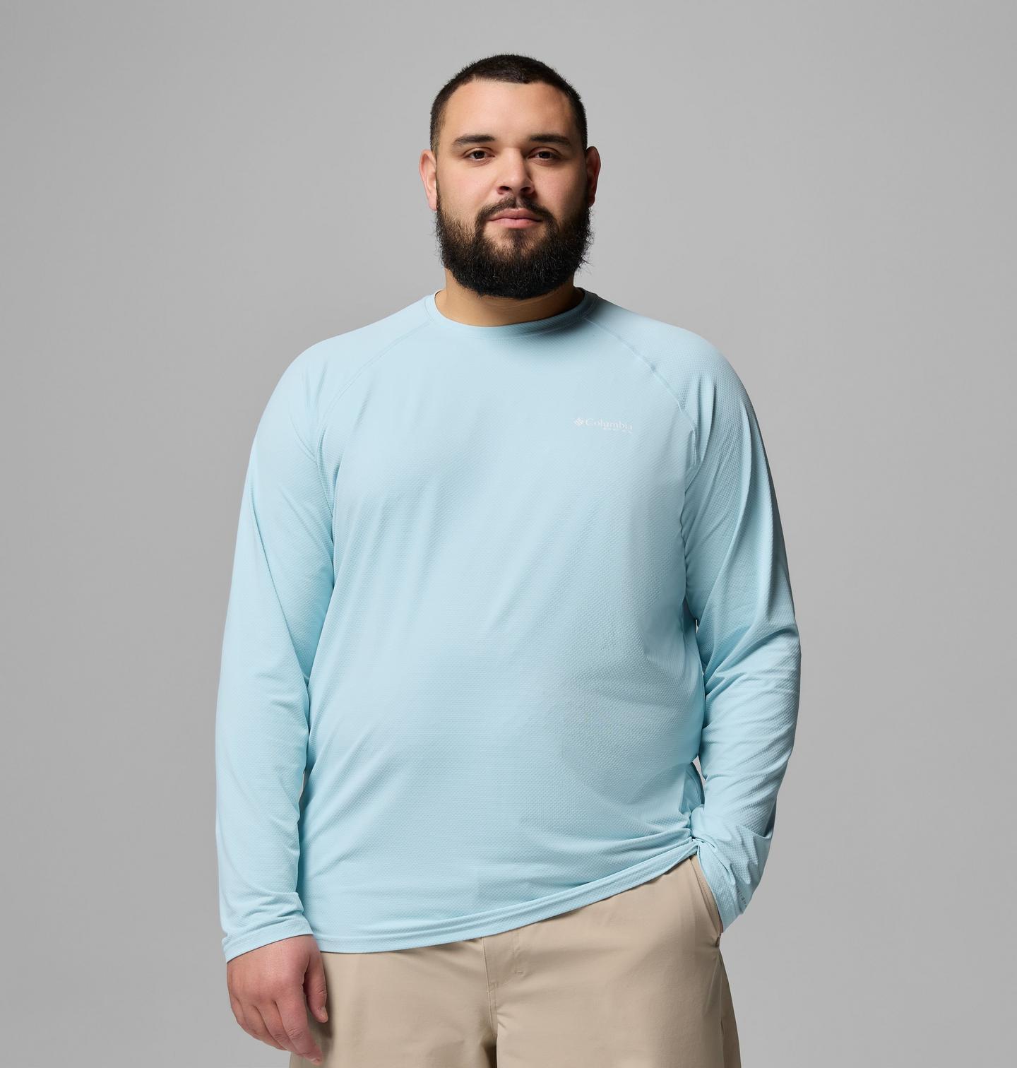 Мужская рубашка Columbia PFG Solar Stream II Long Sleeve Shirt - Big, цвет: Морской светлый — фото 1