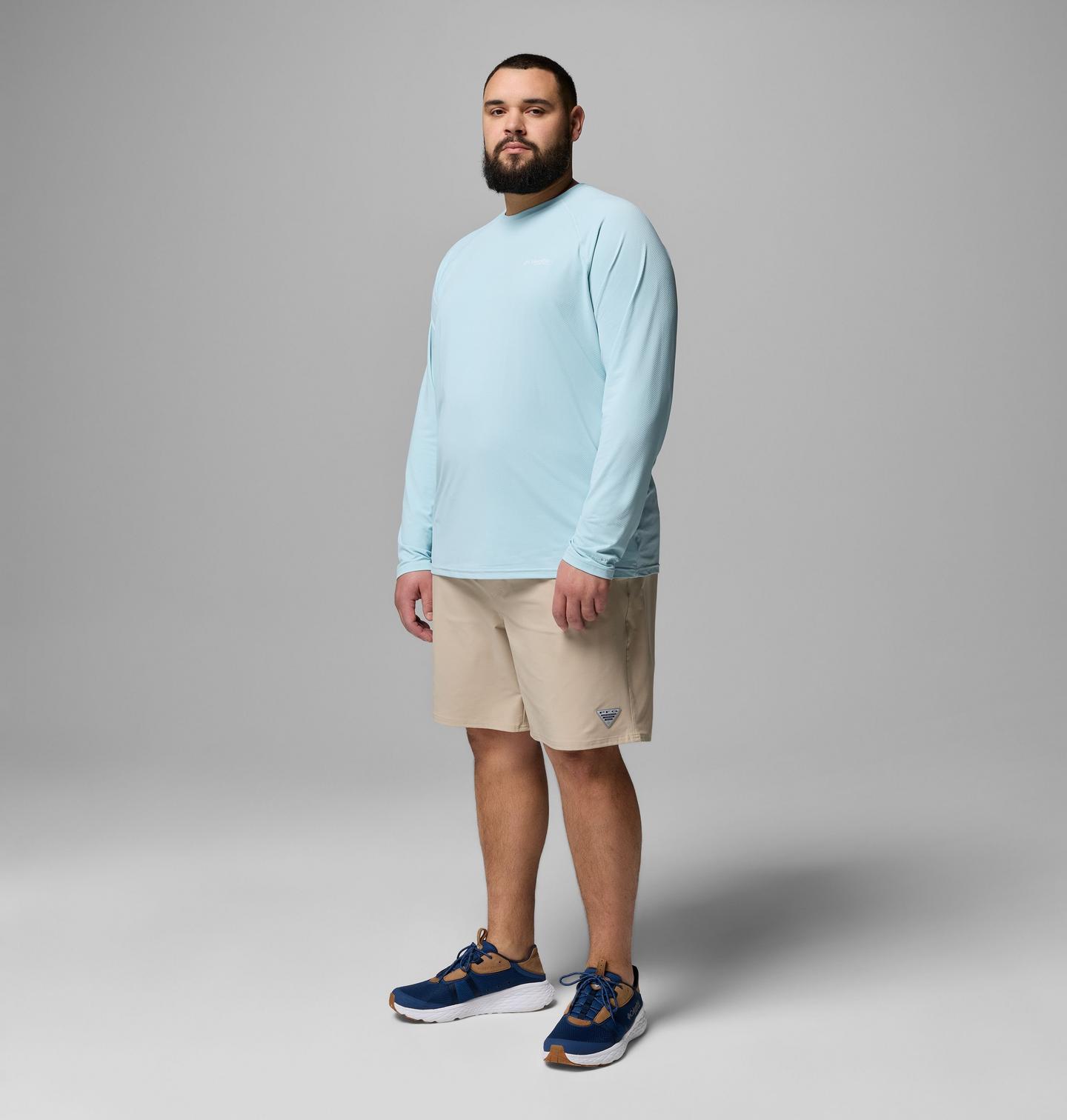 Мужская рубашка Columbia PFG Solar Stream II Long Sleeve Shirt - Big, цвет: Морской светлый — фото 2