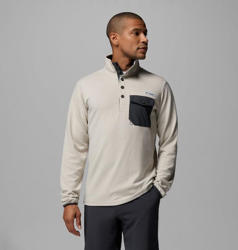 Men's PFG Uncharted Half Snap Long Sleeve T-shirt, Color: Dark Stone, image 1