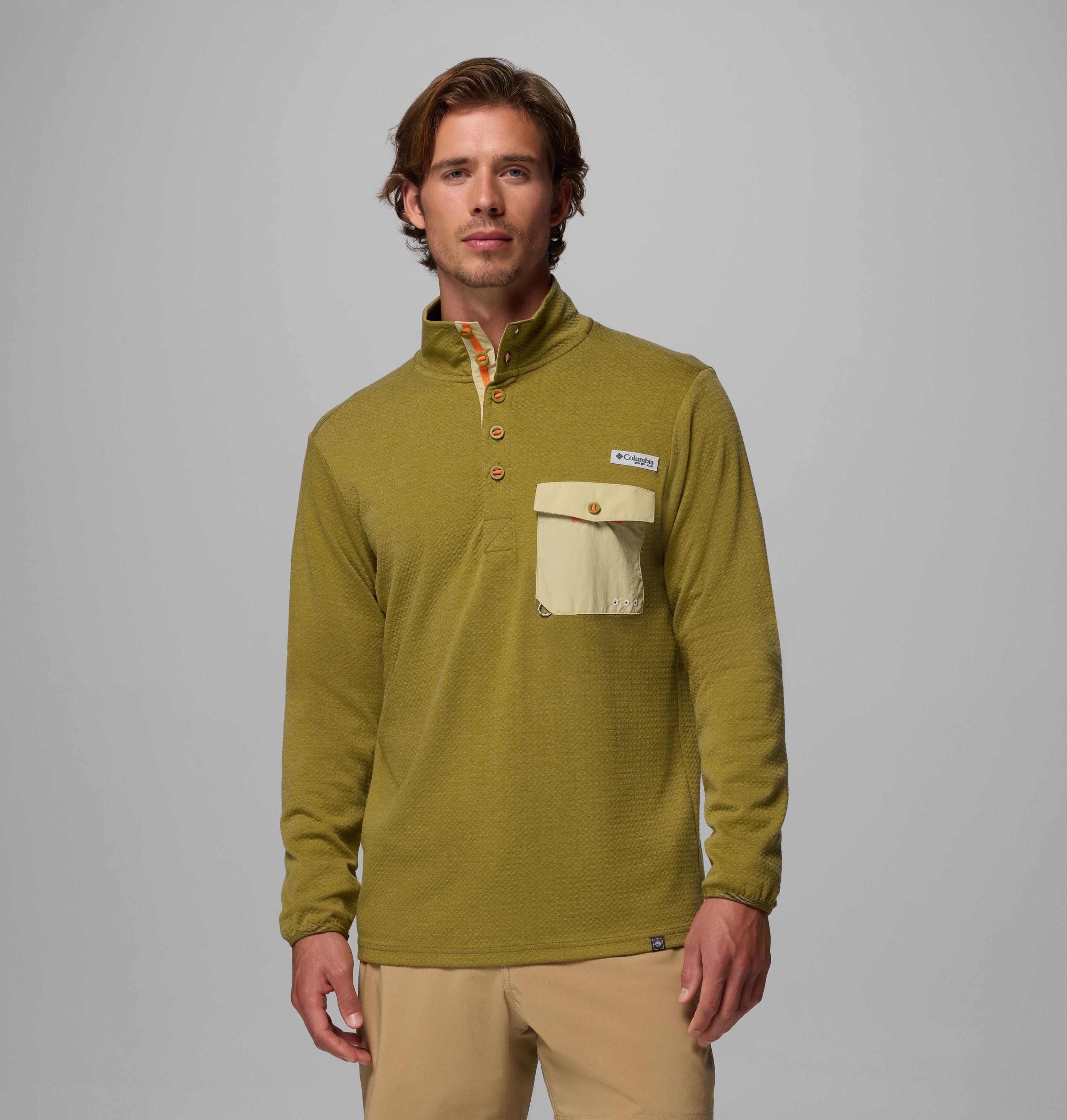 Columbia Sportswear Men's Green Columbia - Pfg Uncharted™ Half Snap Long Sleeve T-Shirt - Grove Large