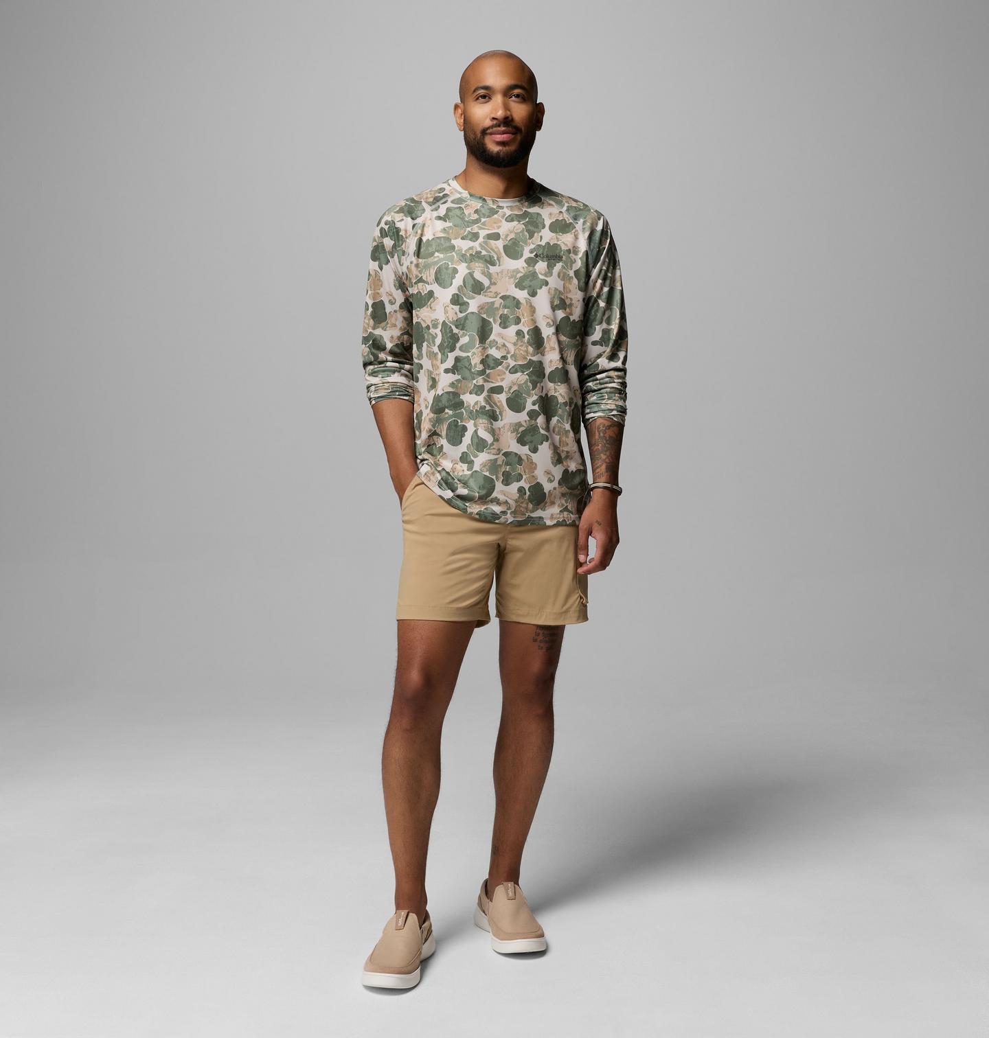 Мужская рубашка Columbia Super Terminal Tackle PFG Frigate Frenz Long Sleeve, цвет: Серо-бежевый — фото 2
