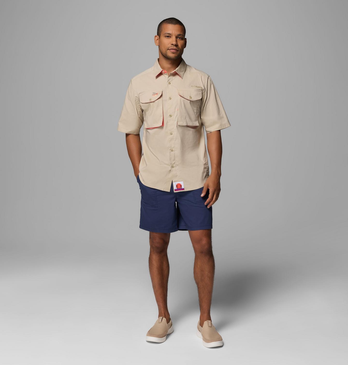 Мужские рубашки Columbia PFG Bonefish Flats Short Sleeve, цвет: Серо-бежевый — фото 2