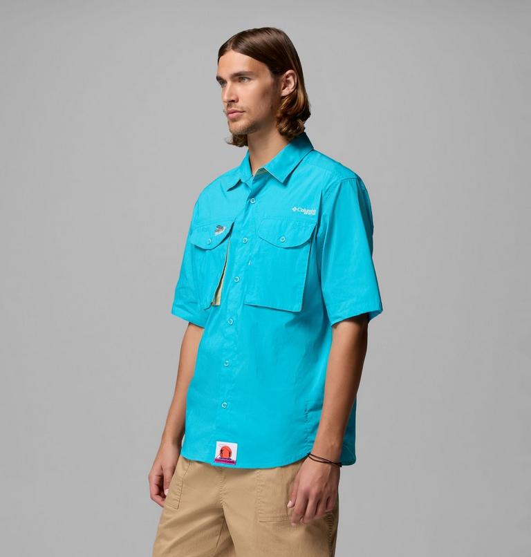 Men's Bonefish Flats Short Sleeve Shirt, Color: Ocean Teal, image 4